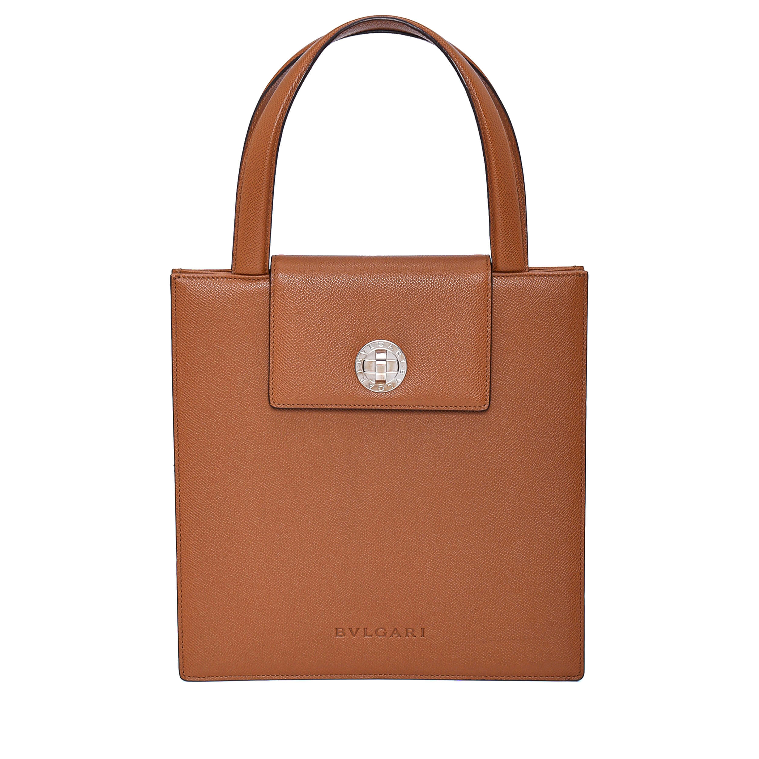 Bvlgari - Brown Leather Big Square Top Handle Bag 